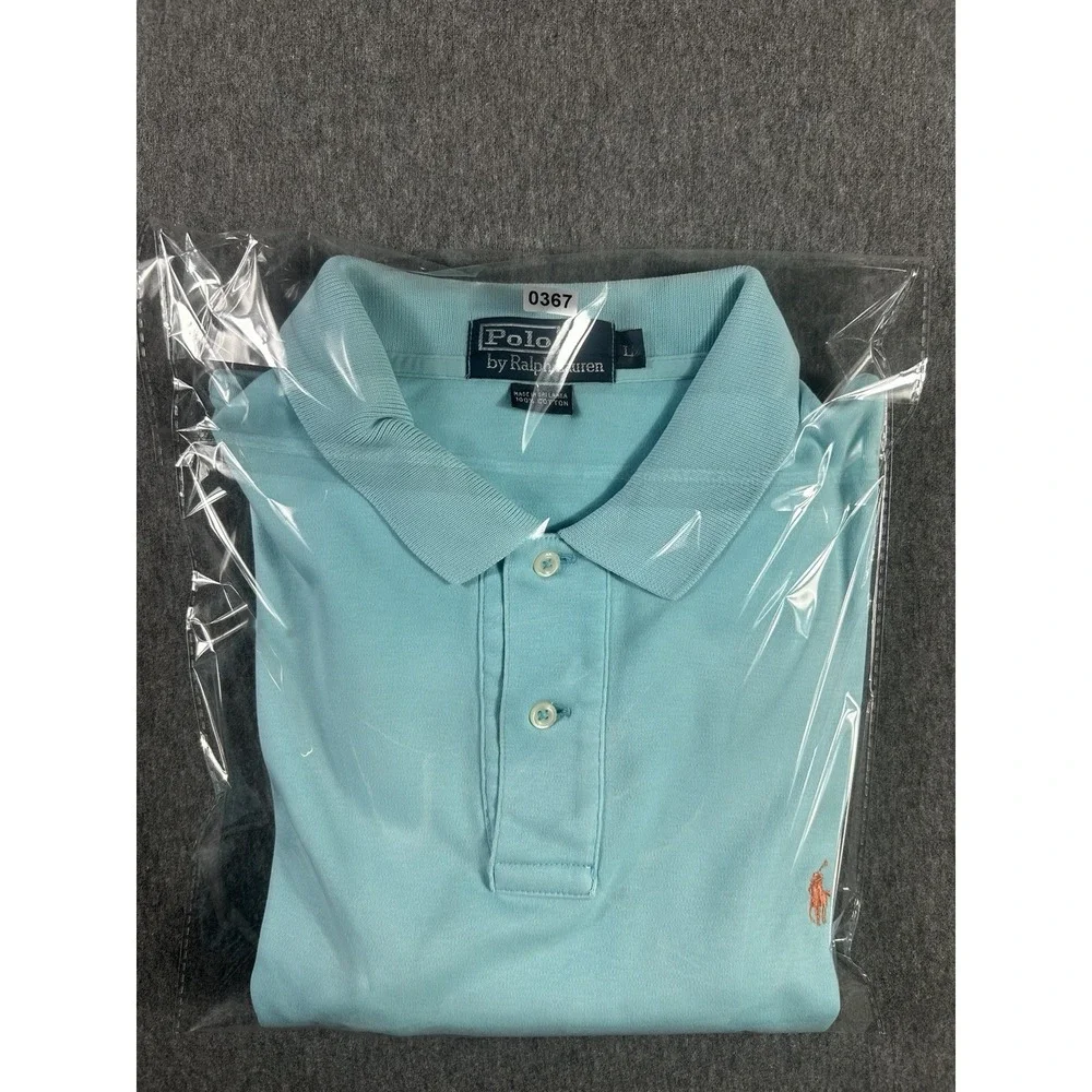 Vintage Polo Ralph Lauren Light Blue Interlock Short Sleeve Polo Shirt Men's L